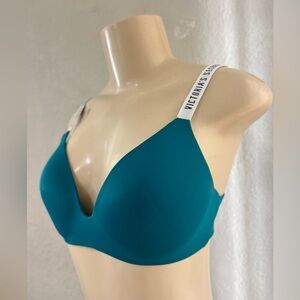 Victoria's Secret Bra 32D Dark Green Logo T-shirt Lightly Lined Wireless-soft